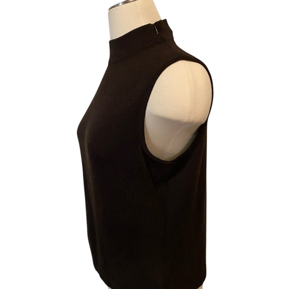 ST. JOHN Womens Sleeveless Pullover Shell Sweater Brown Wool Blend Size Medium - Picture 2 of 6